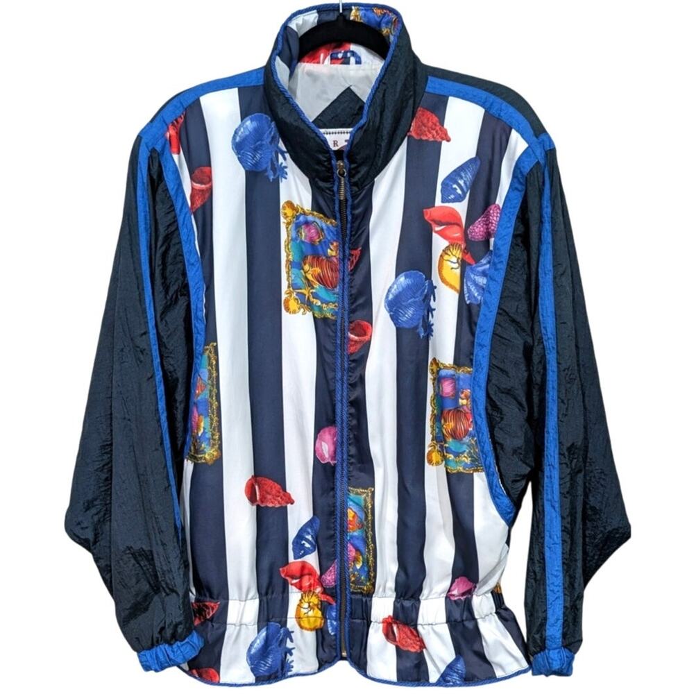 Vintage Foxrun RZR 1980's Nautical Fish Ocean Print Windbreaker Jacket
